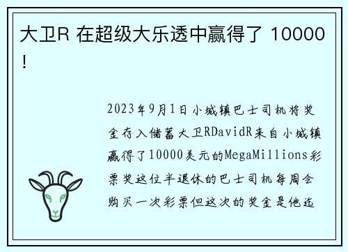 大卫R 在超级大乐透中赢得了 10000！